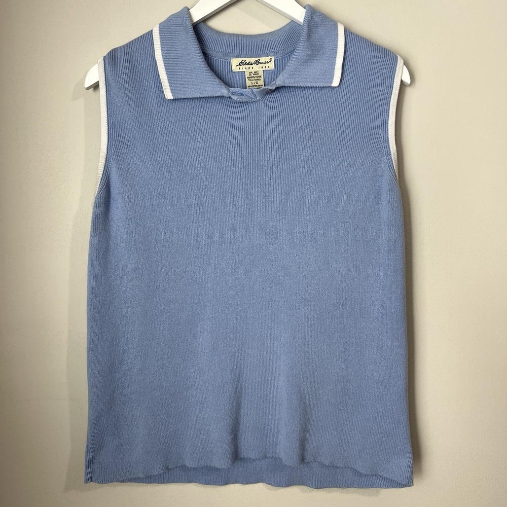 Vintage Eddie Bauer Women's Large Sleeveless Knit Cotton‎ Polo Tank Top Preppy